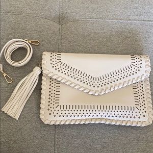 Cream leather clutch